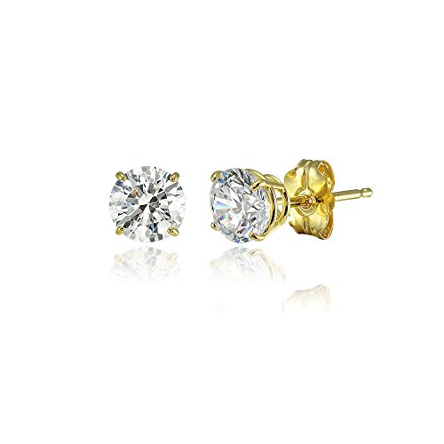 14K Gold Round Prong-set Stud Earrings set with AAA Cubic Zirconia