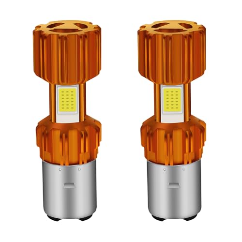 EverBrightt BA20D Motorcycle Bulb Lamp 3 COB 18W LED Bulbs High Low Beam White Pack of 2