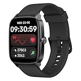 スマートウォッチ iPhone対応 Android対応 Bluetooth5.3通話機能 1.85インチ スクリーン LINE/X/SMS通知 音声アシスタント 200種類文字盤 100+運動モード IP68防水 全日健康管理 アラーム 音楽再生 天気予報 スマホ探し 22mmベルト対応 軽量 薄型 メンズ レディース (ブラック)