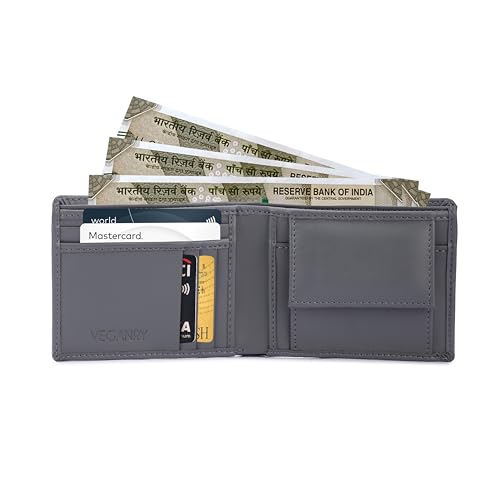 Image of Men's Vegan Leather Wallet | Slim Design | RFID Protected | Lightweight | Durable Bifold | Grey