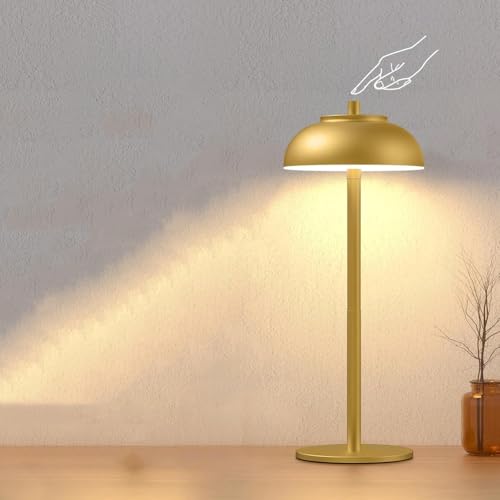 AoLa Lampada da Tavolo a Batteria a LED Ricaricabile, Lampada da Tavolo a sfioramento dimmerabile Senza Collegamento alla Rete elettrica con Lampada a Fungo Ricaricabile USB Lampade da Tavolo,d'oro