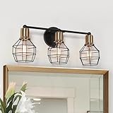 Chic Design Vanity Lights: This bathroom light fixture features an alluring matte black and plated brass finish, meticulously designed to enhance the visual appeal of your bathroom. The distinctive metal cage design stands out, adding not only to its...