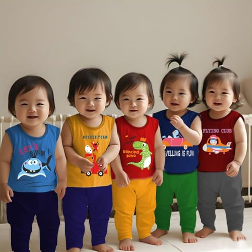 Image of Toddylon Baby Clothes Cotton Clothing Set | Sleeveless T-Shirt & Pyjama Pant | Regular Fit Baby Boys & Girls Clothing Set | Kids Gift Combo