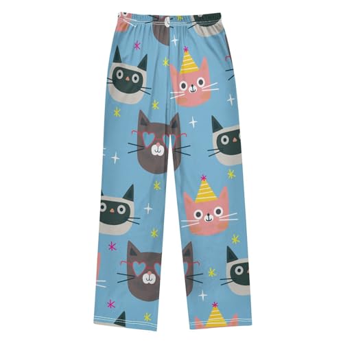 Cat in Hat Boys Pants Boys Athletic Pants Long Pant for Boywith Pockets Wide-Leg Size 6-14Y2