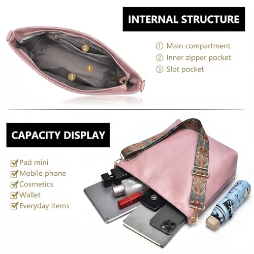 Image of Fashion Hobo Bags for Women Vegan Leather Crossbody Bag with Guitar Strap Shoulder Purses and Handbags