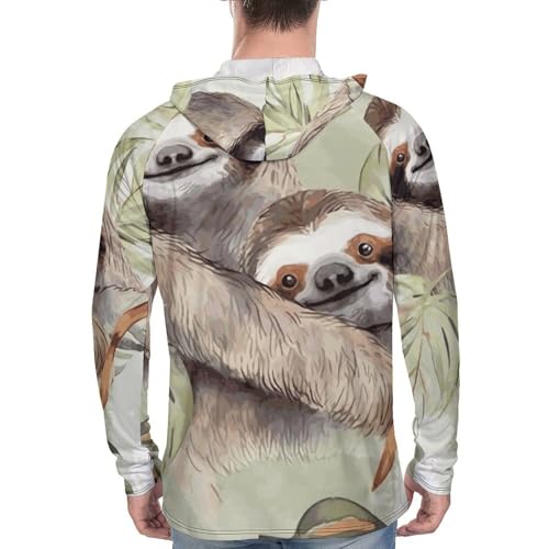 Men's Sun Shirts UPF 50+ Rash Guard Long Sleeve Sun Protection Hoodie Watercolor Sloth Lightweight Shirt 3XL White3