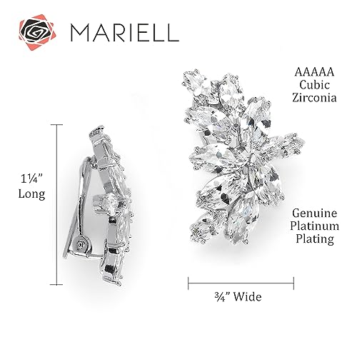 Mariell Clip-On Cubic Zirconia Crystal Bridal Earrings, Marquis Shape CZ Curved Clusters, Non-Pierced Earrings for Wedding, Bridesmaids, Homecoming, Mother of the Bride 5