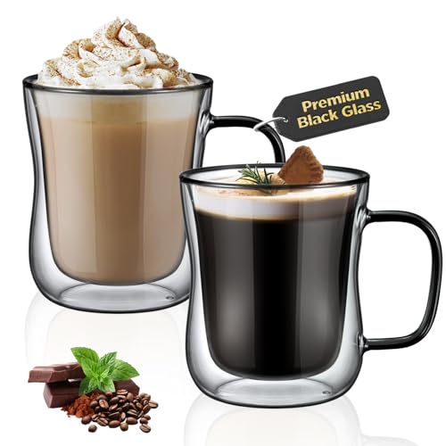 ecooe Einzigartige Schwarz Gläser 350ml Doppelwandige Kaffeegläser Latte Macchiato Gläser 2er Set, Doppelwandig Kaffeeglas Teegläser mit Henkel für Cappuccino,Geschenk für Männer Frauen ecooe Einzigartige Schwarz Gläser 350ml Doppelwandige Kaffeegläser Latte Macchiato Gläser 2er Set, Doppelwandig Kaffeeglas Teegläser mit Henkel für Cappuccino,Geschenk für Männer Frauen