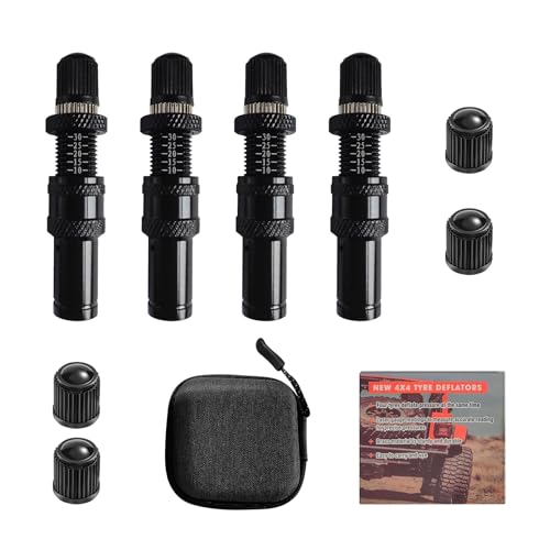 SWTHM 4 Pcs Automatic Tire Deflators Kit, 10-30 PSI / 0.7BAR-2.1BAR Adjustable Tire Deflator with 4 Valve Caps, Auto-Stop Tire Air Deflator Valve for Cars Trucks Motorcycles Offroad Vehicle ATVs Tire