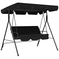 Outsunny 3 Seater Swing Chair with Adjustable Canopy, Garden Swing Seat with Steel Frame, Padded Seat, Black