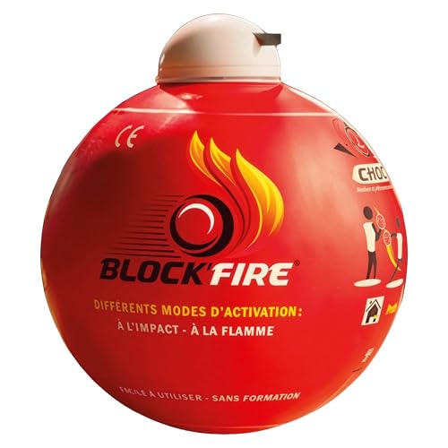 Block’Fire® Boule extinctrice Automatique avec Support Mural – Solution de sécurité Incendie Autonome pour Maison, Bureau et véhicule