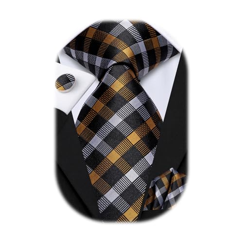 Image of Hi-Tie Men's Tie Sets Silk Paisley Striped Necktie Pocket Square Cuff-links Sets Wedding Business Holiday