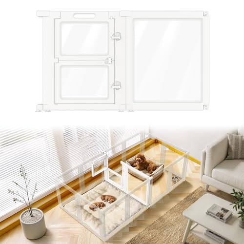 Image of FXW AuraSpace Acrylic Indoor Whelping Box Add-On Panel Set, 24 Inch, 2 Panels, Includes 1 Split Gate + 1 Panel Only, for Newborn Puppies, White