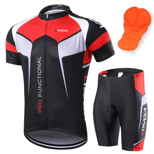 Lixada Abbigliamento Ciclismo Uomo Asciugatura Veloce Maglia Manica + Pantaloncini Abbigliamento da Ciclismo Abbigliamento Sportivo da Equitazione