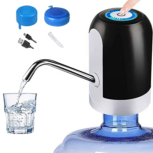 CHIVENIDO 5 Gallon Water Dispenser - Water Bottle Pump with Reusable Caps for Screw Top or Crown Tops, USB Charging Water Jug Dispenser for Universal 2-5 Gallon Bottle