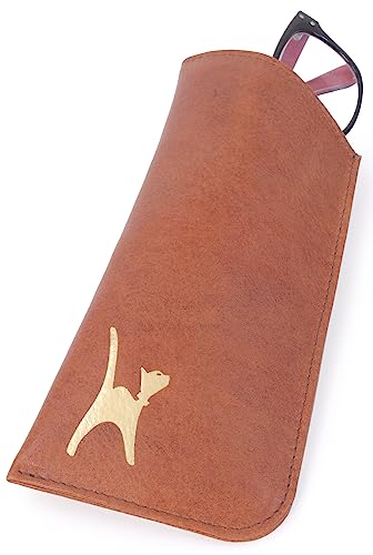 Catwalk Collection Handbags - Custodia/Astuccio per Occhiali in Vera Pelle - Porta Occhiali da Sole - con Scatola Regalo - Iris - Marrone Chiaro