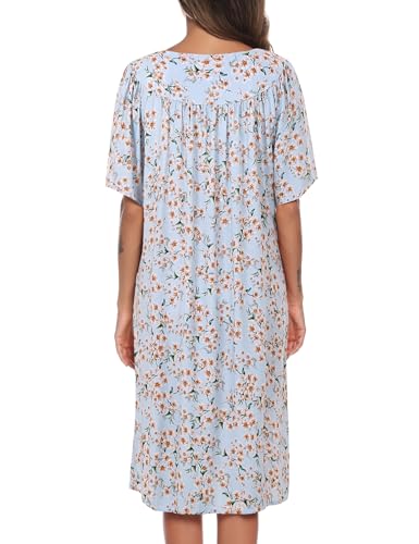Image of COSUNIONY House Dresses for Women Cotton Short Sleeve House Coat Buttons Down Dusters Robe with Pockets S-XXL
