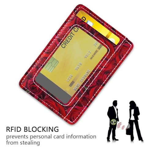 Front Pocket Minimalist Leather Slim Wallet Credit Card Holder Red Rose for Men & Women3
