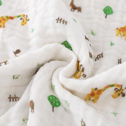 Image of Aablexema Muslin Baby Blanket Set of 2, White Animal Set | 6-Layer, 43 x 43 Inches, Newborn Toddler, Bath Towel Swaddle Wrap, For Boys Girls