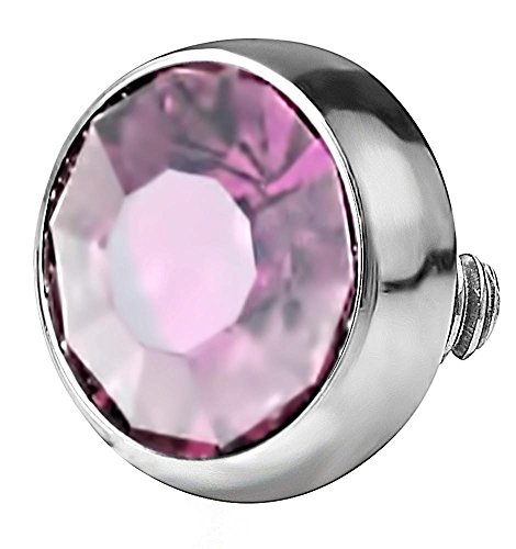 Forbidden Body Jewelry 14g 316L Internally Threaded Ultra Thin Flat Disc Light Purple 4.4 mm Gem Top for Dermal Piercing