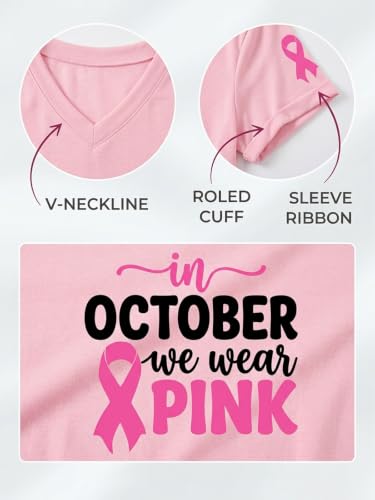 Eatbook Breast Cancer Shirts for Women Pink Ribbon Graphic V Neck Tee Tops — view 5