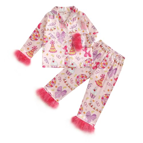 Toddler Girl Birthday Satin Silk Pajamas Button Down 2 Piece Pajama Set Little Kids Girls Pjs Nightgown