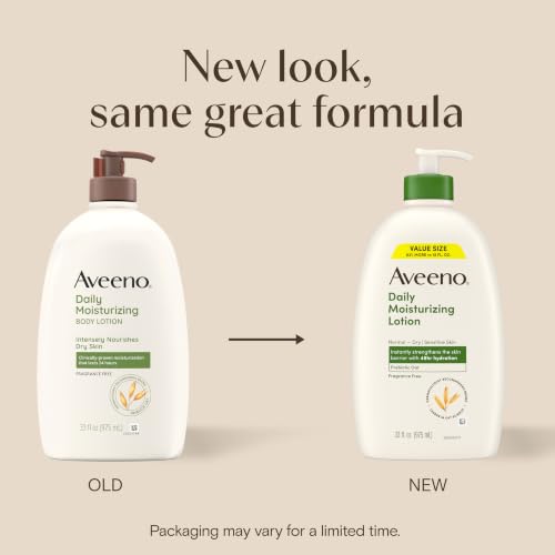 Image of Aveeno Daily Moisturizing Body Lotion for Normal to Dry Skin, Moisturizer with Soothing Prebiotic Oat, Non Greasy, Non Comedogenic, Fragrance Free Body Lotion for Women & Men, 18 Fl Oz