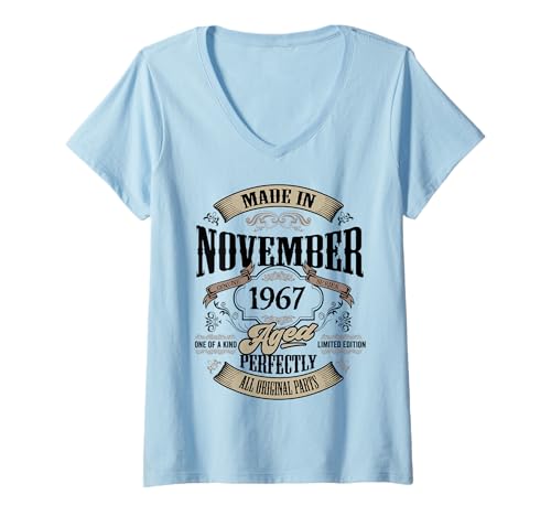 Womens Vintage 60th Birthday Legend November 1967 60 Years Old Gift V-Neck T-Shirt