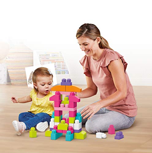 Mega BLOKS Juego de construcción Big Building Bag con 60 Bloques de construcción Grandes y Coloridos y 1 Bolsa de Almacenamiento, para niños de 1 año en adelante, Modelo Surtido, DCH54