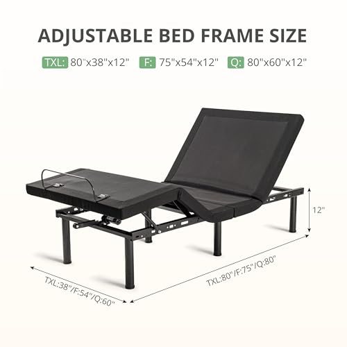 Image of Queen Size Adjustable Bed Base Frame with Adjustable Legs, Electric Bed Base w /Wireless Remote, Zero Gravity Bed, Head and Foot Incline, Anti-Snore,Memory Pre-Sets,Easy Assembly
