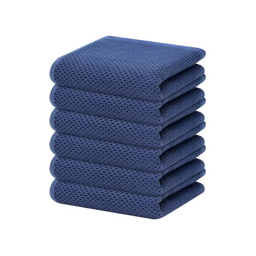 Image of Homaxy 100% Cotton Waffle Weave Kitchen Dish Towels, Ultra Soft Absorbent Quick Drying Cleaning Towel, 13 x 28 Inches, 6-Pack, Navy Blue
