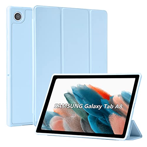 Étui de protection ultra fin en cuir synthétique avec fonction support pour Samsung Galaxy Tab A8 10.5 2021 SM-X200/SM-X205 Bleu clair Cover