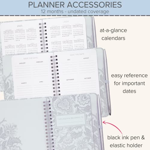 Vera Bradley Undated Pocket Planner With Ink Pen, Small Planner For Purse, Agenda With Monthly Calendars And Black Ink Metal Pen, Java Lace #TOP2