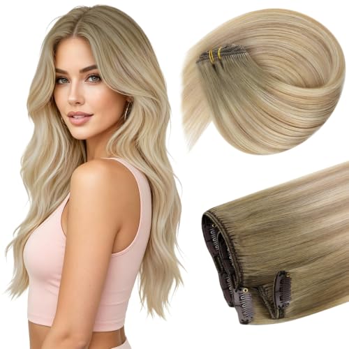Sunny Hair Clip in Hair Extensions Real Human Hair Blonde Balayage 12 Inch