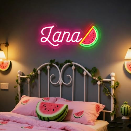 Image of Custom Name Neon Sign with Watermelon Personalized LED Neon Light Sign for Wall Decor Kid's Bedroom Birthday Party Wall Art Christmas Gift