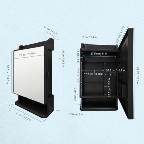 ZOLMIX Premium Bathroom Cabinet with Mirror, 2 kg, Black - Image 3