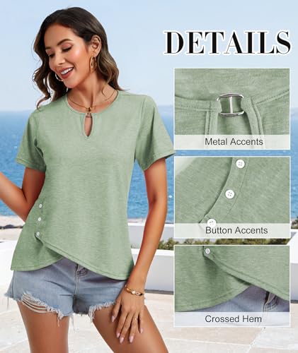 Womens Short Sleeve 2026 T-Shirts Crew Neck Summer Tops Asymmetric Hem — view 5