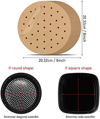 8 inch Air Fryer Parchment Paper Sheets by ASTER, 100 Pcs Perforated Air Fryer Liners/Steaming Parchment Liner, Non-Stick Parchment Paper for Air Fryer, Baking Cookies, Cooking, Bamboo Steamer