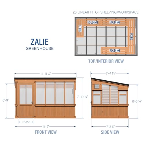 Image of Backyard Discovery Zalie 11' x 7' Cedar Wood and Polycarbonate Walk-in Greenhouse Kit with Exhaust Fan, Windows, Hose Hook-Ups, PowerPort, Staging Shelves for Year-Round Outdoor Gardening