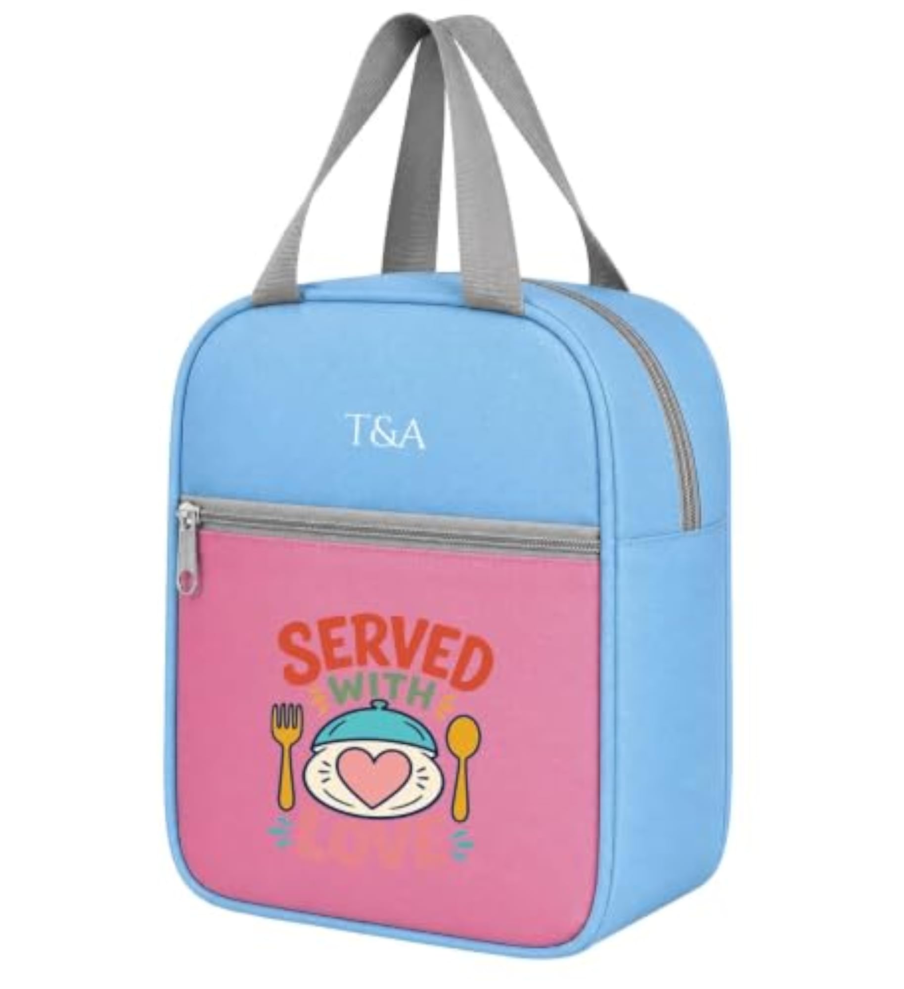 Portable Reusable Lunch Bag with Front Pocket and Zipper