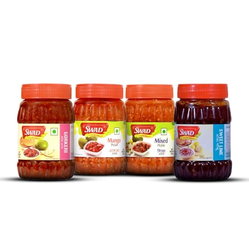 Image of SWAD Assorted Achar Collection | Mango 250g, Mixed 250g, Gorkeri 280g & Sweet Lime 280g | Authentic Indian Flavours | Traditional Recipe | Combo Pack of 4