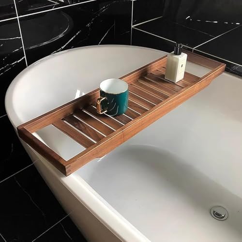 Walnut Wood Bathtub Tray Caddy - Large Spa Shelf Table for Relaxation - Slatted Design Bath Accessories for Women (Size: 80x14.5cm, Color: B)