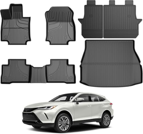 AOMSAZTO Floor Mats Compatible with Toyota Venza 2021-2025 & Toyota Rav4 2019-2025 (Include Hybrid) Full Set All Weather Floor Liners for Rav4 Accessories 2025 2024-2019 TPE Balck Protector Cargo Mat