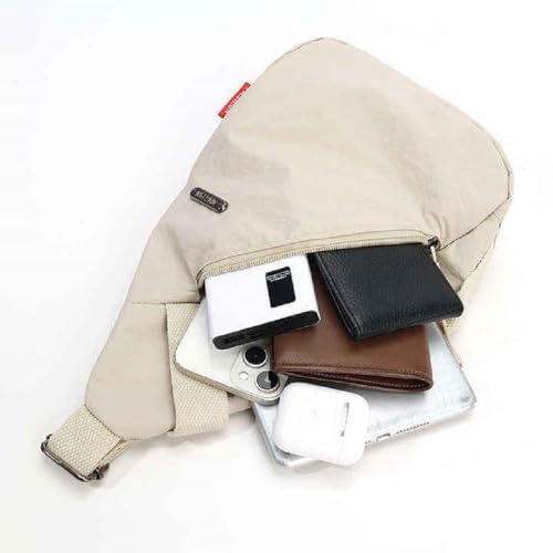 Image of LARYNX Lightweight Nylon Sling Shoulder Bag, Crossbody Chest Bag with Zipper Pouch for Women Men, Casual Front Back Bag for Hiking and Work (Beige)