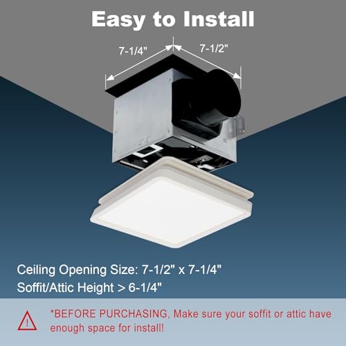 Akicon Bathroom Exhaust Fan Light con Interruptor de Humedad, Ventilador para Techo de Baño 80CFM 2.0 Sones, 15W Luces LED Regulables 3CCT y Luz Nocturna 3.5W, Cuadrado, Blanco miniatura 4