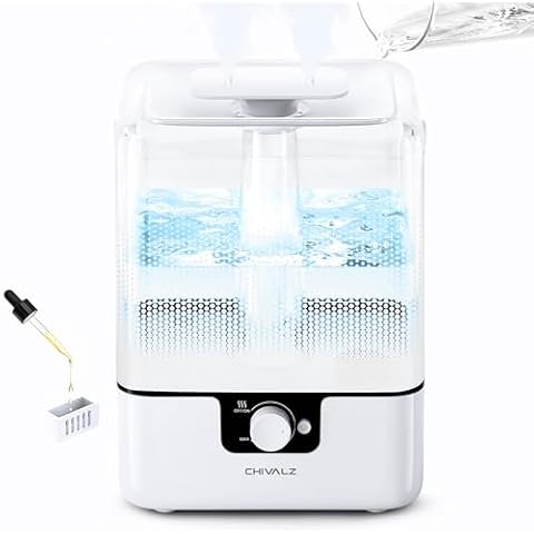 6L Humidifiers for Bedroom Large Room Home, CHIVALZ Cool Mist Top Fill Humidifiers for Baby Nursery and Plants, 26dB Quiet, Nightlight, Up to 50 Hours, Oil Diffuser 1 Pack + 2 Mist Outlets Cover