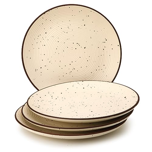 Image of Handcrafted Stoneware Ceramic Dinner Plates, 4 Pieces Serving for 4, Microwave and Dishwasher Safe, Bone-ash Free, Full Plate Set Crockery for Dining and Gifting, Beige