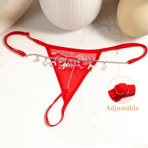 Image of Sexy Underwear for Women, Lace Thongs with Sparkling Letter Charms, Fun and Flirty Panties for Women Sexy