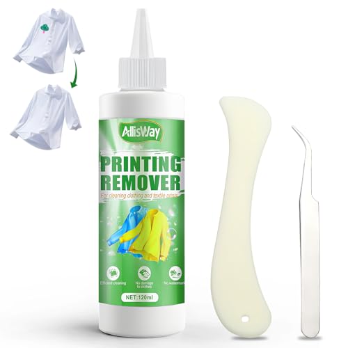 AllisWay Flockentferner Beflockung Textilien Flockentferner Kleberentferner Druckecke Flexentferner Einfache und effiziente Methode zum Entfernen alter Drucke und Druckfehler aus Textilien