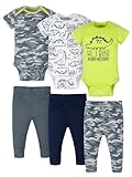 Onesies Brand Baby 3 Onesies 3 Pants Outfit Bundle Mix n Match Newborn to 12M, Grey Green Camo Dino, 0-3 Months